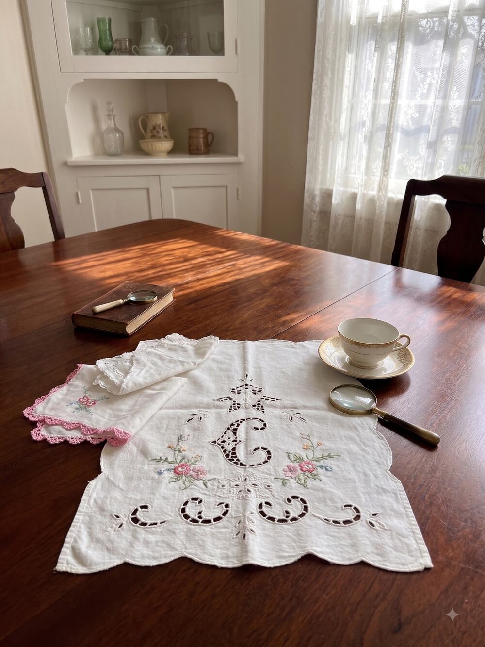 Vintage Handkerchiefs Lot of 9 Embroidered Lace Linen Scalloped Hankies Crafting